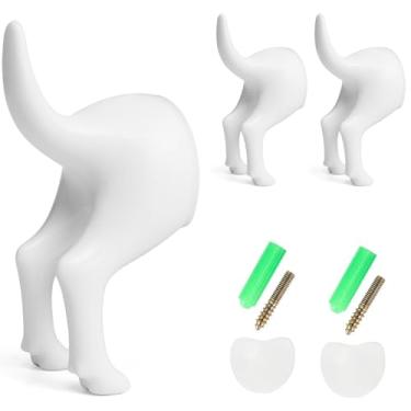 Imagem de PRATIQUE Conjunto de 2 ganchos de rabo de cachorro, gancho de parede para porta, cabide de porta para chapéu, trela, chaveiro, porta-chaves para decoração rústica de parede, presentes para amantes de