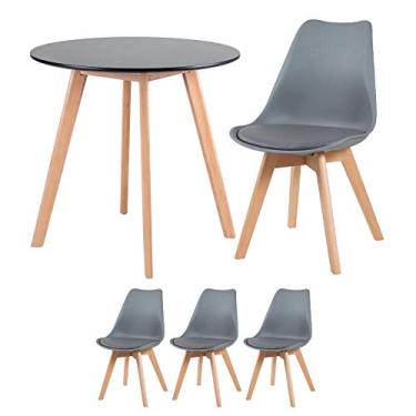 Imagem de Loft7, Mesa de jantar redonda 70 cm preto + 3 cadeiras Leda cinza escuro