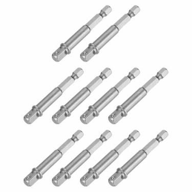 Imagem de HARFINGTON Adaptador de soquete de impacto, 10 peças, chave quadrada de 1/10.2 cm, haste sextavada de 6,6 cm, broca de extensão de comprimento para conjuntos de soquetes de broca de porca de eixo