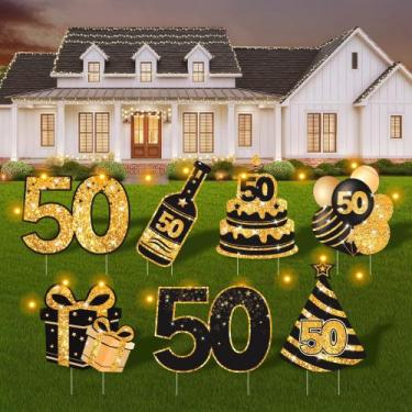 Imagem de Placas de jardim de aniversário ComboJoy 7 peças LED 50th Decor