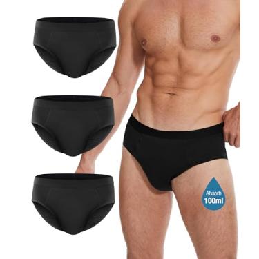 Imagem de YESWEL Roupa íntima masculina para incontinência, lavável, à prova de vazamento, reutilizável, fluxo pesado, cuecas de algodão, pacote com 3 (preto, médio)