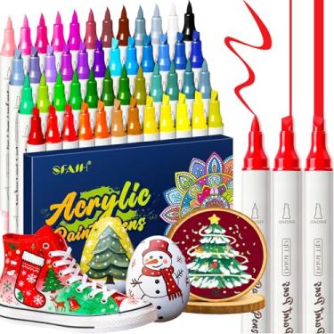 Imagem de SFAIH Marcadores de tinta acrílica de Halloween – 48 cores, melhor presente para crianças, marcador de desenho para pintura de abóbora, papel, pedras, madeira, vidro, todas as superfícies, controle