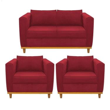Imagem de Kit Sofá 2 Lugares 2 Poltronas Europa Suede Vermelho