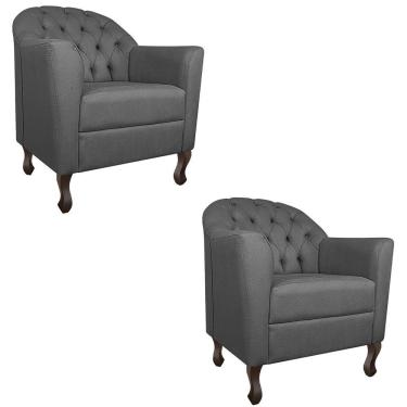 Imagem de Kit 02 Poltronas Decorativa Julia Linho - Adj Decor Cinzaescuro