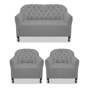 Imagem de Kit Namoradeira E 02 Poltrona Julia Suede Cinza