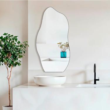 Imagem de Espelho Grande Pinteres Moderno Organico Corpo Inteiro de Chão com Moldura em Couro Industrial 60x110cm - Mod. Flame Caramelo