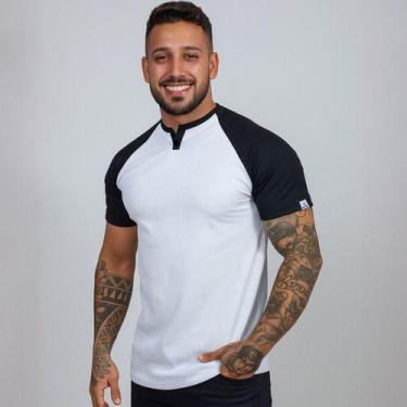 Imagem de Camiseta Masculina Henley Slim Manga Curta Casual Moderno - Ekko, Bran