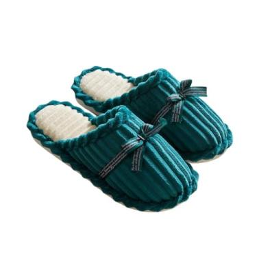 Imagem de Pantufas Femininas Adulto em Veludo Canelado, com Laço Decorativo, Interior Macio, Antiderrapante, Confortável, Disponível em Rosa, Coral e Verde (Verde, 33-34, BR, Adulto, Numérico, 34)