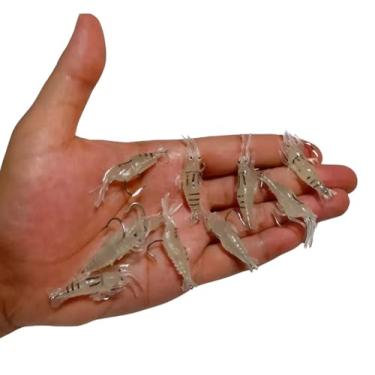 Imagem de Kit 10 Isca Neon Artificial Camarão Silicone Aromatizada Anzol Pesca