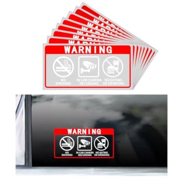 Imagem de NYTKL 8 peças adesivos de aviso de carro de 5 cm x 10 cm, não fumar na câmera do carro, sem comer ou beber, placa de janela, decalque à prova d'água, antifumaça, etiqueta de aviso de alimentos e