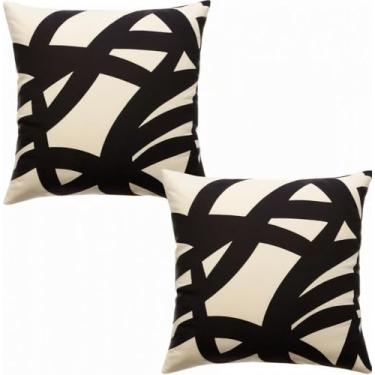 Imagem de 2 peças de capa de almofada decorativa de arte abstrata, linha boho, capa de almofada quadrada para casa de fazenda, sofá-cama, sala de estar, fronha de linho 45,7 x 45,7 cm, fronhas quadradas