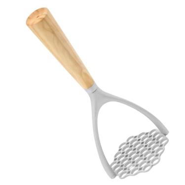 Imagem de Espremedor de batatas de alumínio com aderência ergonômica de madeira, cabeça de trituração de aço inoxidável, fácil de usar para batatas e inhame