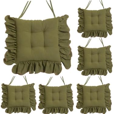 Imagem de 6 Pack Cotton Ruffles Chair Cushion For Dining Chairs, 16IN Soft Comfortable Chair Pads With Ties Farmhouse Country Seat Cushion For Kitchen Chairs Office Chairs(B)