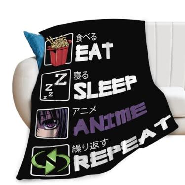 Imagem de Cobertor de anime Eat Sleep para meninos meninas flanela anime cobertor ultra macio aconchegante decoração cobertores presentes para mulheres homens sofá cama 127 cm x 101 cm