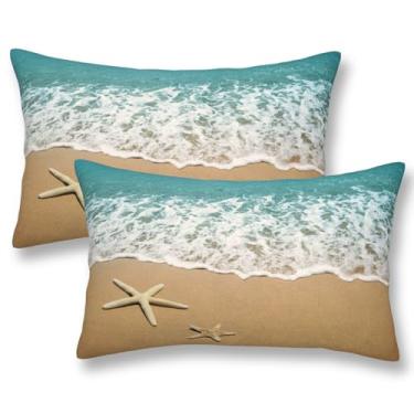 Imagem de ZYNTIRAX Capa de almofada de praia estrela do mar animal costeiro litoral litoral 30 x 50 cm conjunto de 2 fronhas retangulares com tema oceano náutico para cama de casa sofá