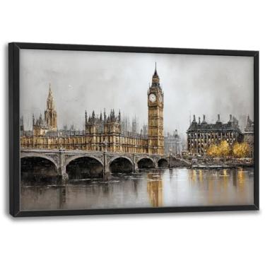 Imagem de Grande arte de parede da cidade de Londres para sala de estar Big Ben decoração de parede grande paisagem urbana impressões em tela pinturas de rua urbanas decorações de arte para escritório quarto