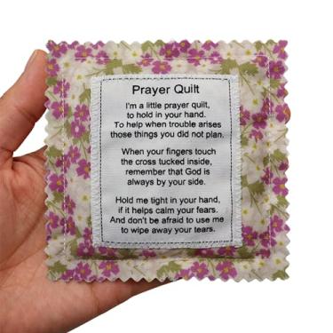 Imagem de Wisplume Mini colcha de oração com cruz interna bolso vintage escritura oração colcha quadrados simpatia presentes cristãos para mulheres pastor apreciação dia dos pais presentes graduados (roxo)