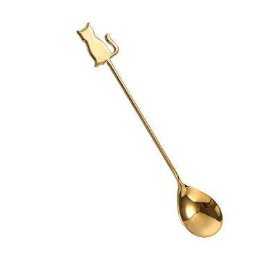 Imagem de Colher fofa de aço inoxidável para gato/peixe para chá, café, sobremesa, açúcar, sorvete, colher de mexer (ouro 3)