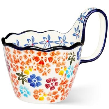 Imagem de JUSONEY Tigelas de sopa de 527 g com alças largas, tigela decorativa pintada à mão, caneca de sopa, tigelas de micro-ondas, tigelas de cerâmica perfeitas para cereais, sopas, frutas, etc. (Amarelo)