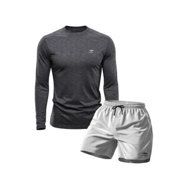 Imagem de Conjunto Camiseta Manga Longa Dry Proteção Uv e Short Mauricinho Academia Verão Básico-Masculino