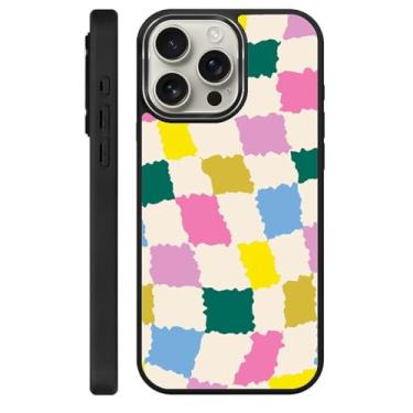 Imagem de Zhhoya Capa para iPhone 14 Pro Max, bonito tabuleiro de xadrez com estampa colorida preta compatível com MagSafe capa rígida protetora para mulheres, homens, meninos e meninas