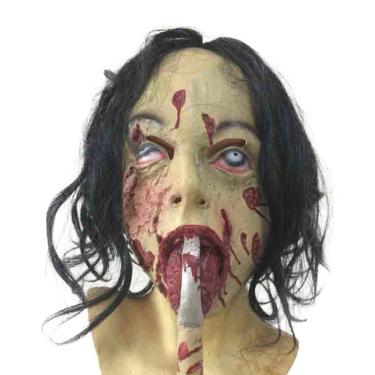 Imagem de Máscara facial de látex Horror Bloody Zombie com pele ferida