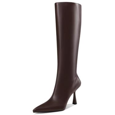 Imagem de GPXGPX Botas de cano alto femininas salto alto bico fino botas altas sexy ferro zíper lateral outono botas longas, Marrom, 36