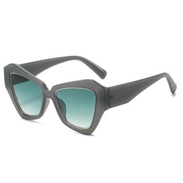 Imagem de Óculos de Sol Retrô Poligonal Olho de Gato em Gelatina Colorida Feminino UV400 Moda Tendência Degradê Masculino (Degradê Cinza e Verde)