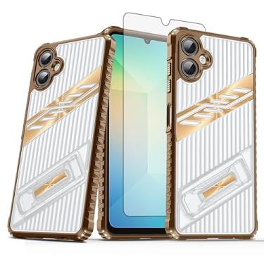 Imagem de Asuwish Capa de celular para Samsung Galaxy A06 5G com protetor de tela de vidro temperado e suporte resistente à prova de choque híbrido suporte rígido acessórios Ao6 A 06 4G LTE mulheres homens