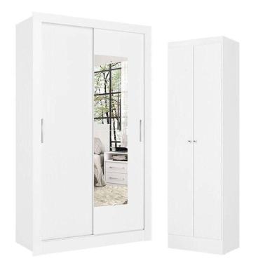 Imagem de Guarda Roupa Solteiro City Glass 2 Portas Branco Acetinado E Multiuso Space Branco - Thb