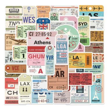 Imagem de Pacote de adesivos: passagem aérea vintage, 40 unidades de embarque retrô