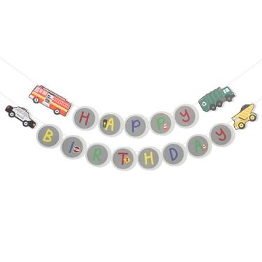 Imagem de Faixa de feliz aniversário de transporte - decorações de aniversário de veículos, adereços de foto de semáforo de carro, decorações de festa de engarrafamento, para materiais de festa temáticos de