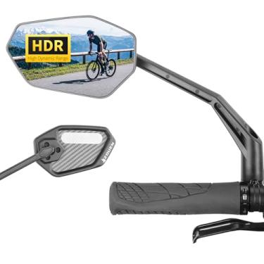 Imagem de JJZOUEN Suporte de guidão para espelho de bicicleta, vidro convexo resistente a arranhões, caixa de fibra de carbono, espelhos retrovisores rotativos de bicicleta, espelho retrovisor de bicicleta para