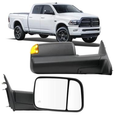 Imagem de Aritoxy Espelho compatível com Dodge Ram 1500 2500 3500 2009-2018 - Vidro de ajuste aquecido com luz de seta LED, Temp Senesor, lâmpada de poça, espelhos laterais com tampa preta (RH)