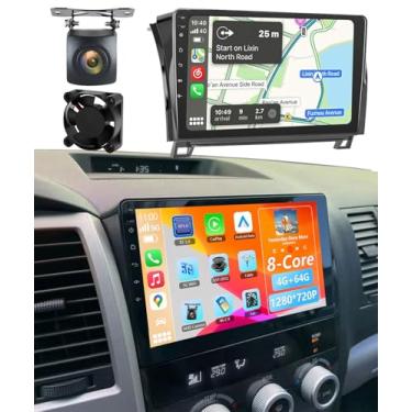 Imagem de Estéreo automotivo 8 núcleos 4G + 64 GB para Toyota Tundra 2007-2013 e Sequoia 2008-2018, tela sensível ao toque de 10 polegadas, rádio veicular, sem fio, CarPlay, navegação GPS, WiFi BT, espelho