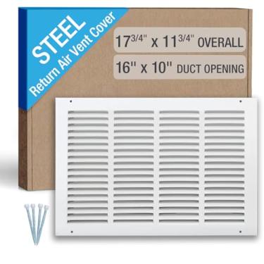 Imagem de Hoovate Tampa de ventilação de retorno de 40,6 x 25,4 cm (abertura do duto), grade HVAC de aço veneziana para parede e teto, acabamento resistente à ferrugem revestido com pó branco, design decorativo