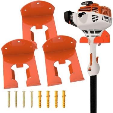 Imagem de Demimy Suporte de parede para cortador de grama calibre 10 resistente revestido a pó laranja organizador de armazenamento para garagem cabide para a maioria dos cortadores de grama com parafusos e