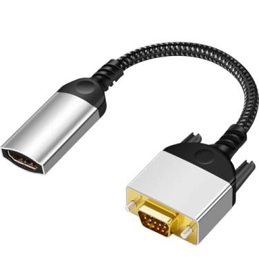 Imagem de Cabo adaptador HDMI para VGA 0,2 m apenas unidirecional, banhado a ouro 1080p @60Hz HDMI fêmea para VGA macho cabo trançado para PC, laptop, monitor, HDTV, Roku, Xbox, PS5