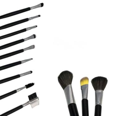 Imagem de Kit de Maquiagem Profissional com 12 Pincéis, Cerdas de Nylon, Cabo em Alumínio e Poliestireno, para Pó, Blush, Sombra, Delineador, Sobrancelha, 135g