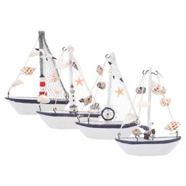 Imagem de 4pcs Mediterranean Style Small Boat Model Nautical Desktop Decor for Home Crafts Chic Shell Design Fine Workmanship for Sea and Collectors