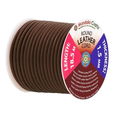Imagem de Mandala Crafts Cordão redondo de couro legítimo, corda de couro natural para fabricação de joias, trançado Kumihimo, cadarços (1,5 mm, marrom)