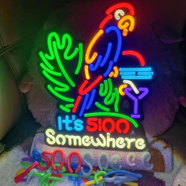 Imagem de LDGJ Placa De Neon "Its 5 O'Clock Somewhere" 17" X 13" Com Palmeira, Personalizada, Feita À Mão, Para Casa, Cerveja, Bar, Pub, Sala Recreação, Luzes Parede Led, Aniversário, Quarto, Mesa Cabeceira,