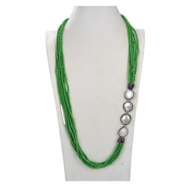 Imagem de URMIBDAI Colares femininos joias 94 cm 7 fileiras verde claro cristal branco moeda colar pérola