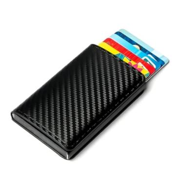 Imagem de Carteira Slim Futuro RFID Porta Cartões Antifurto Preta Tecnologia Fibra de Carbono Design Moderno Compacta Masculina Segurança NFC Contactless