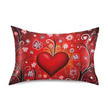 Imagem de ATTX Fronha de almofada de coração vermelho dos namorados com fecho de envelope para cabelo e pele, macia, respirável, suave, ambos os lados, capa de almofada de seda refrescante (Queen 50 cm × 76 cm