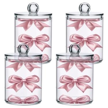 Imagem de ATTX Dispensador de suporte Qtip com laços de fita para bola de algodão, cotonete, frasco de boticário transparente, decoração de casa, pote de armazenamento de cozinha, pacote com 4 (216)