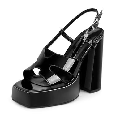 Imagem de yowmns Sandálias femininas de salto alto plataforma com salto aberto e salto grosso, Preto, 40