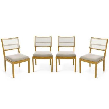 Imagem de Kit Com 4 Cadeiras Milena Madeira Maciça Assentos Estofados Encostos De Tela Sintética Veludo Bege 102