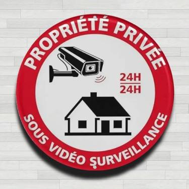 Imagem de Placa de vigilância de vídeo privada 24H vintage rústica de metal de alumínio redondo, 20 cm, presentes internos e externos e decoração para casa, escritório, café e quintal