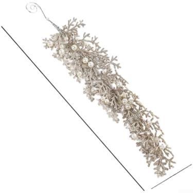 Imagem de Enfeite de árvore de Natal de plástico champanhe com design de folha de pérola, pingente elegante para decoração festiva, pingente leve para pendurar, variação de 15 x 9 cm